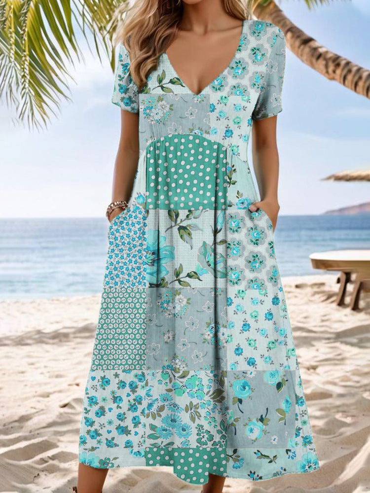 Damen Maxikleid mit V-Ausschnitt und asymmetrischem Design Echo Archiv