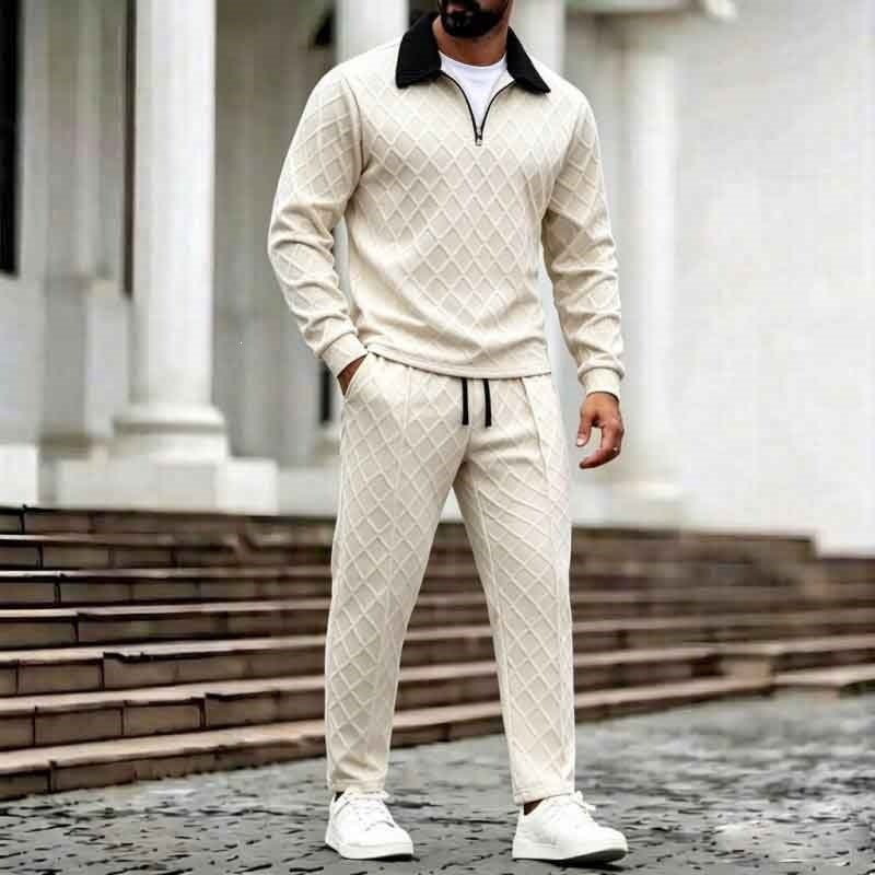 Herren Elegantes gesteppter Lounge-Set mit Halbzip-Kragen & Kordelbund Echoarchiv