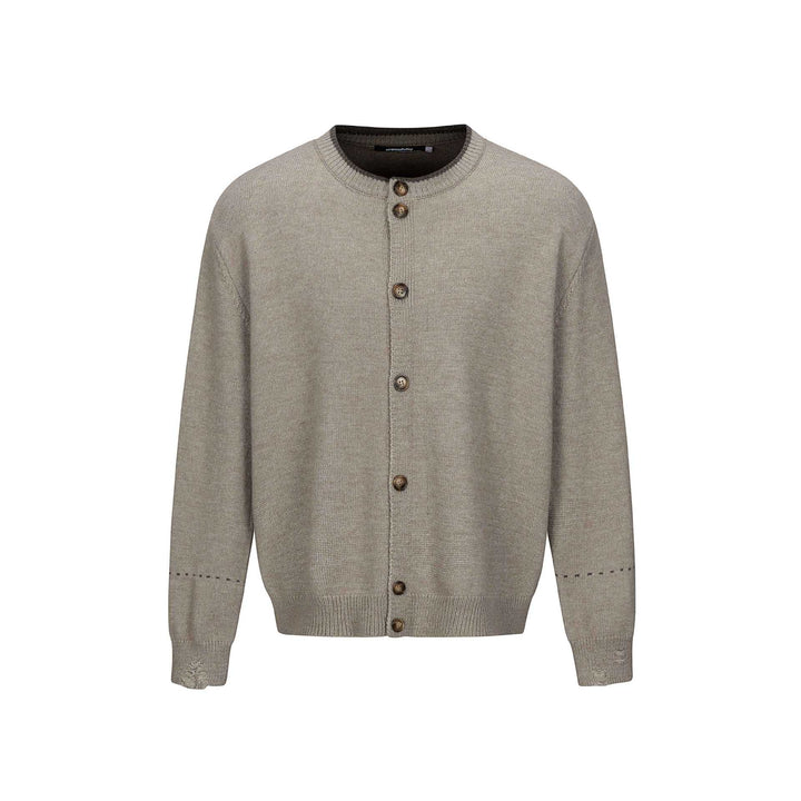 Unisex Schlichte Strickjacke mit Rundhals, Holzknopfleiste und geripptem Saum Echoarchiv
