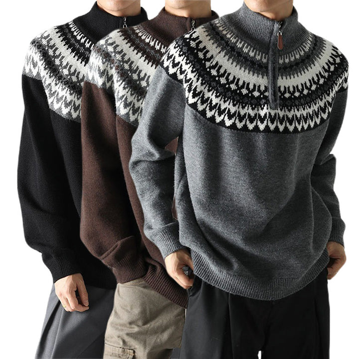 Herren Grobstrickpullover mit Stehkragen und Reißverschluss Echo Archiv