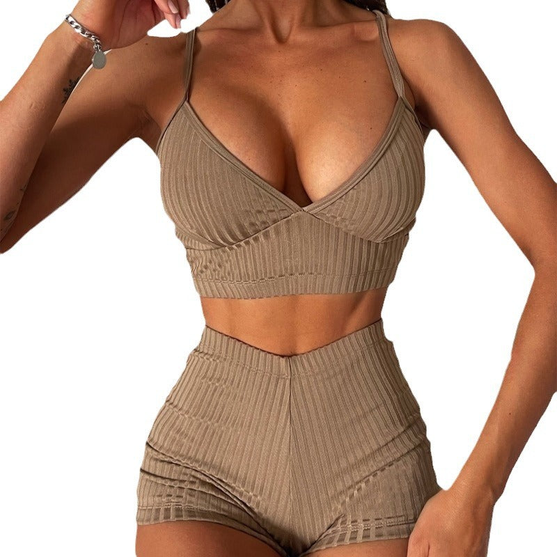 Damen Sportliches Crop-Top und Shorts Set Echo Archiv