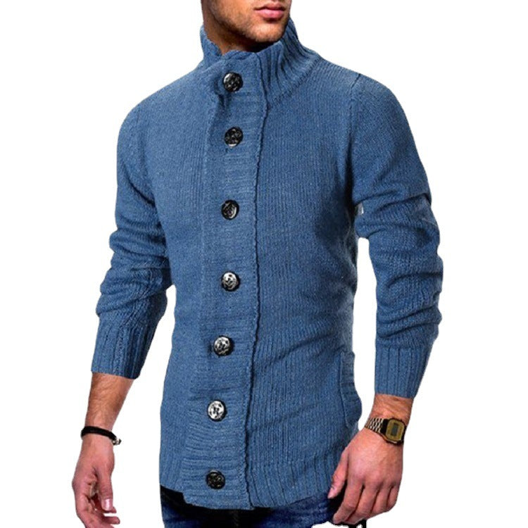 Herren Strickcardigan mit hohem Knopfkragen und figurbetontem Schnitt Echo Archiv