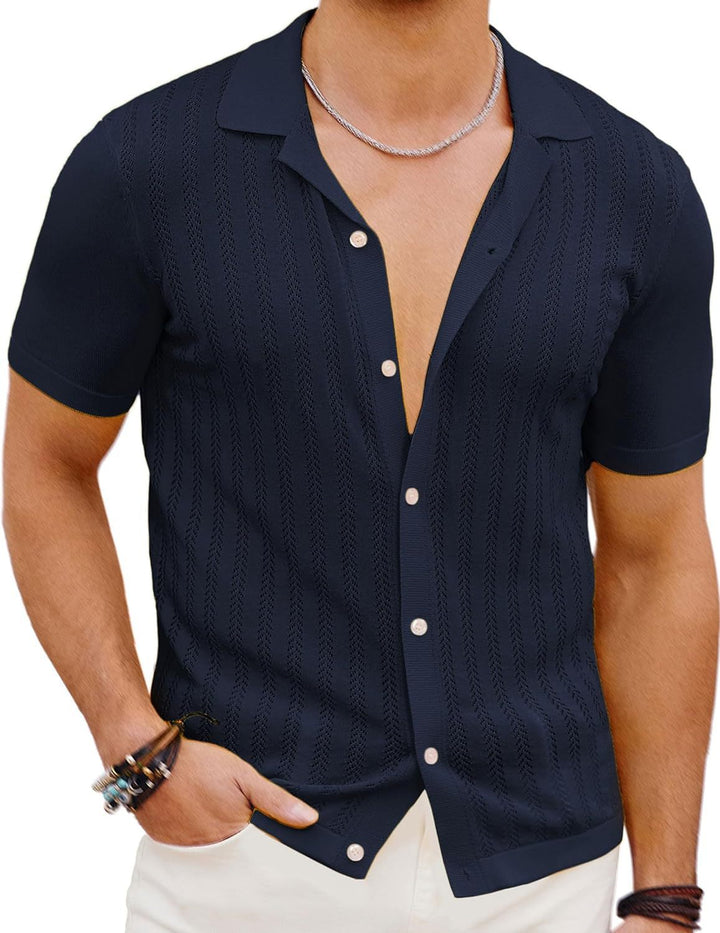 Herren Kurzarm Strickhemd mit strukturiertem Design Echoarchiv