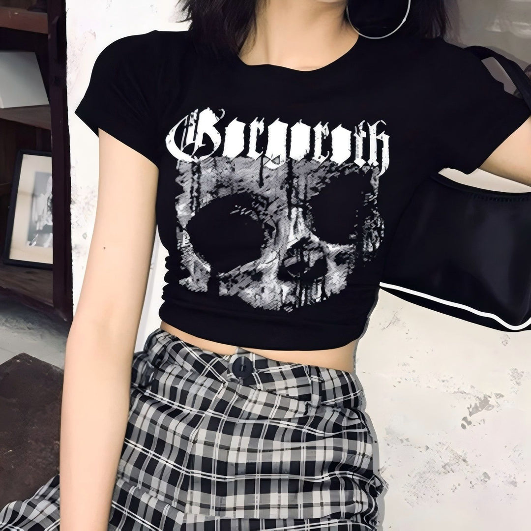 Damen Crop-T-Shirt mit einzigartigem Totenkopf-Design Echo Archiv