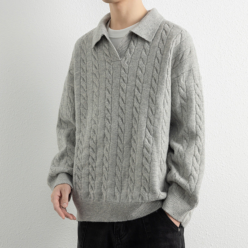 Herren Strickpullover mit Nautical Cable-Muster und klassischem Kragen Echoarchiv