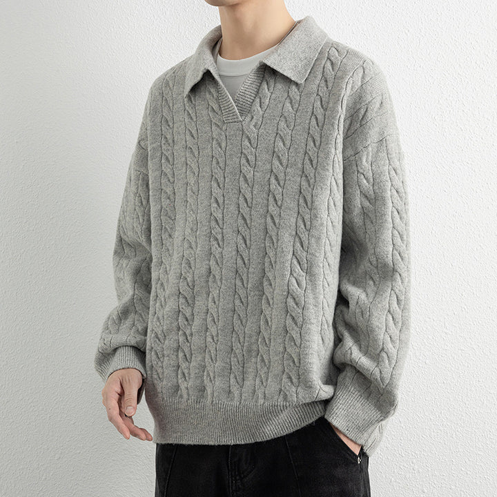 Herren Strickpullover mit Nautical Cable-Muster und klassischem Kragen Echoarchiv