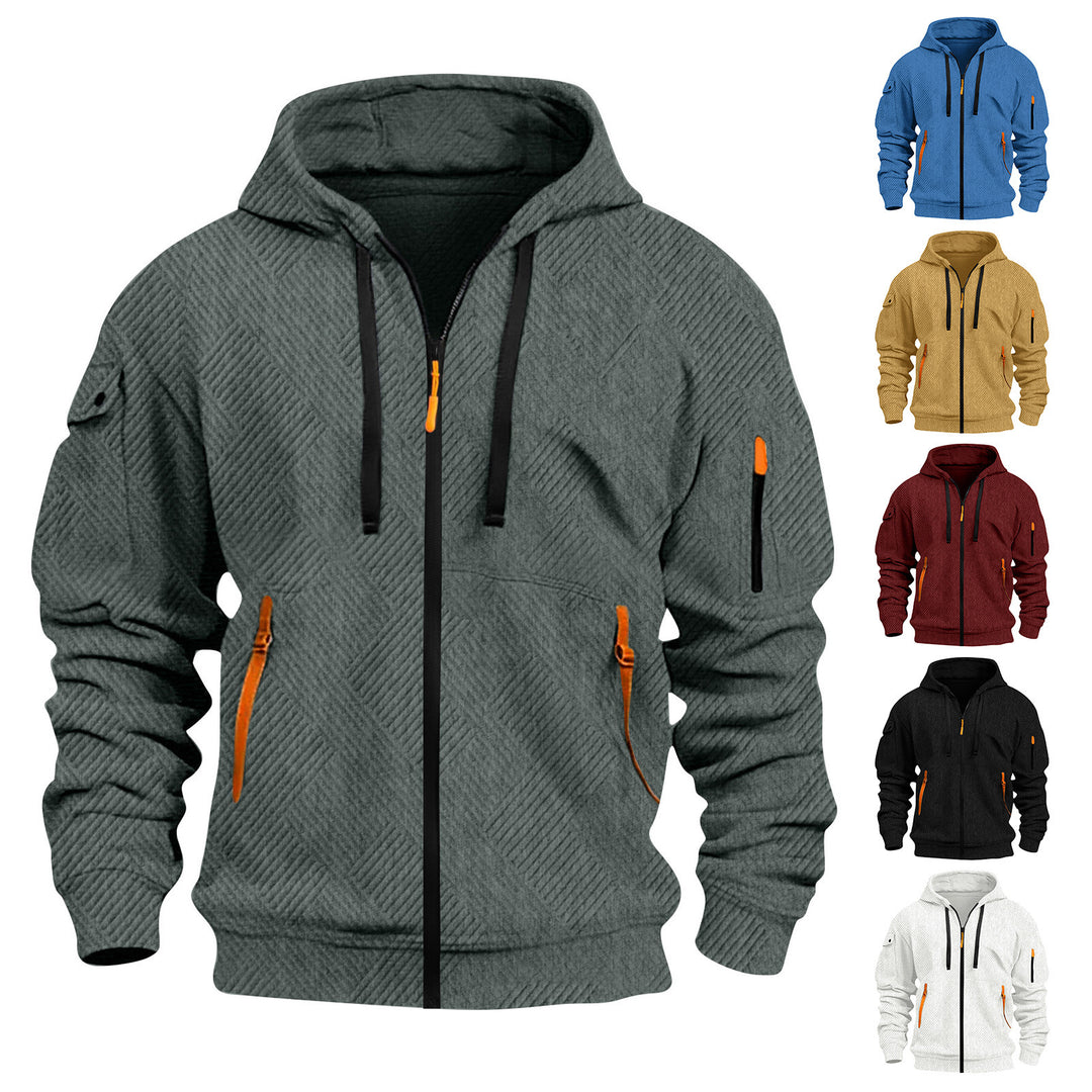 Herren Sportliche Kapuzenjacke aus funktionalem Material mit innovativem Strukturdesign und zwei seitlichen Reißverschluss Taschen Echoarchiv