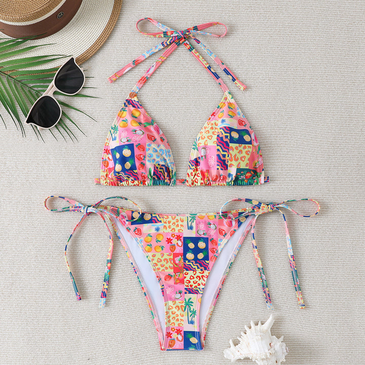 Damen Triangel-Bikini mit verstellbaren Bindebändern und floralen Details Echo Archiv