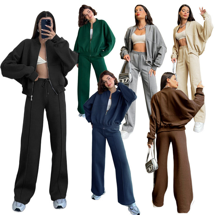 Damen Oversized Zip-Hoodie-Set mit Cropped Top und weiter Naht-Sweathose Echoarchiv