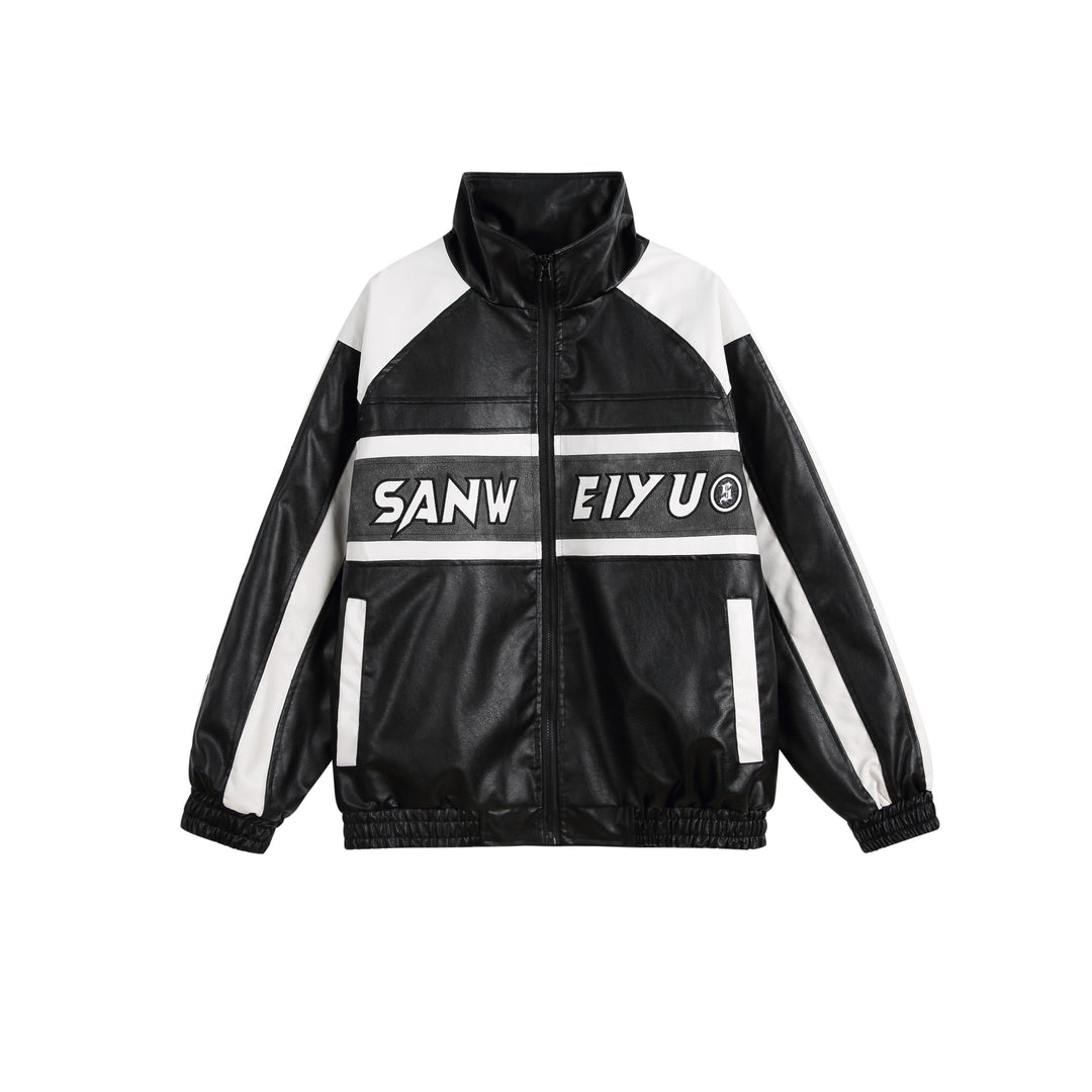Damen Kunstleder-Trackjacke im Oversize-Cut mit hohem Stehkragen und Logopanel Echoarchiv