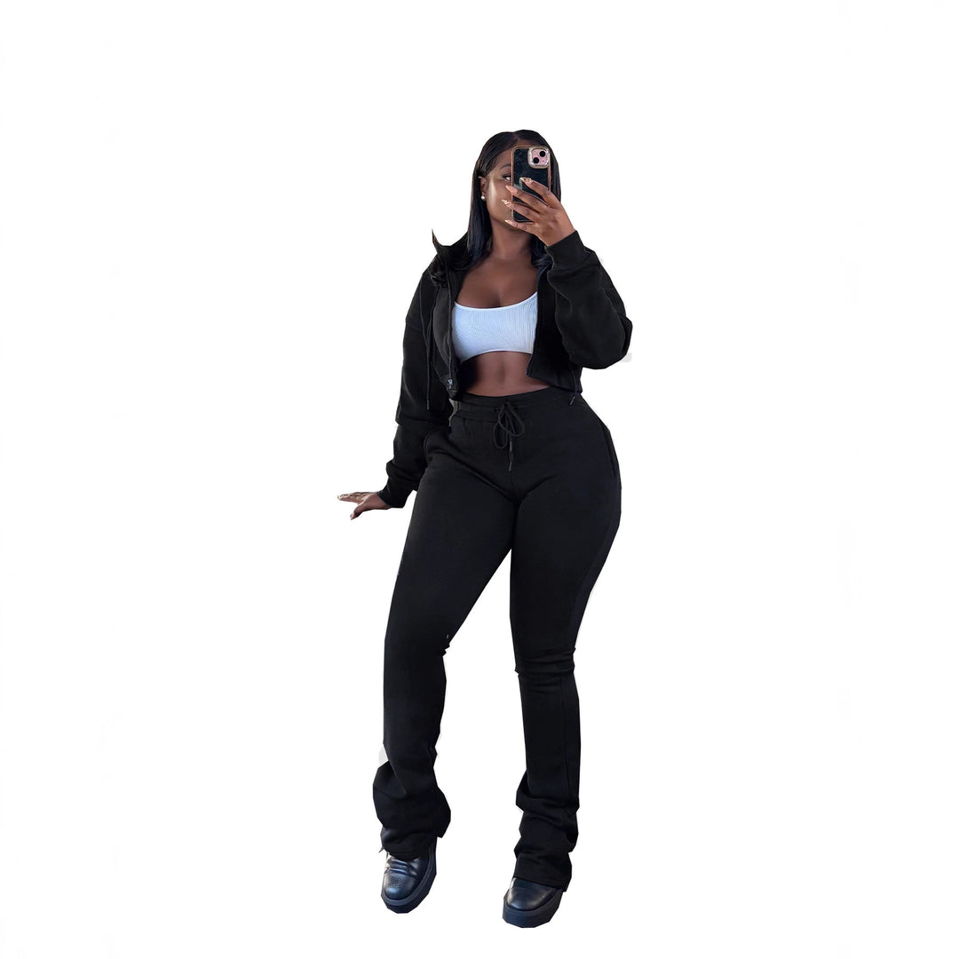 Damen nan kurz geschnittenes Zip-Hoodie und Highwaist-Jogginghose-Set mit Kordelzug und leicht gerafften Knöchelabschlüssen Echo Archiv