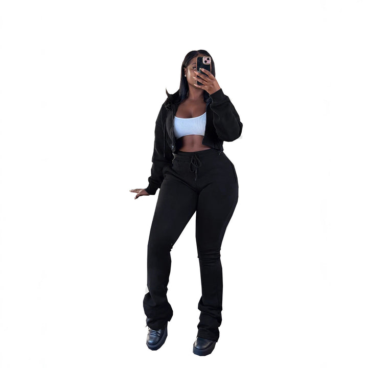 Damen nan kurz geschnittenes Zip-Hoodie und Highwaist-Jogginghose-Set mit Kordelzug und leicht gerafften Knöchelabschlüssen Echo Archiv