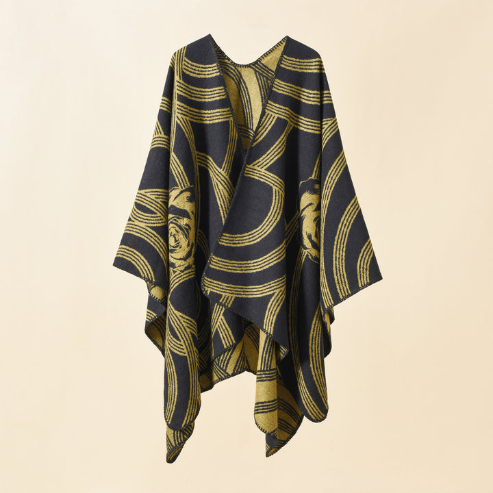 Damen Reversfreier Jacquard-Umhang im kastigen Oversize mit abstraktem Medaillonmuster Echo Archiv