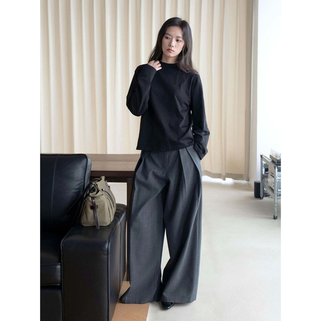 Damen Oversize-Langarmshirt mit Rundhals und Baumwoll-Jersey Echoarchiv