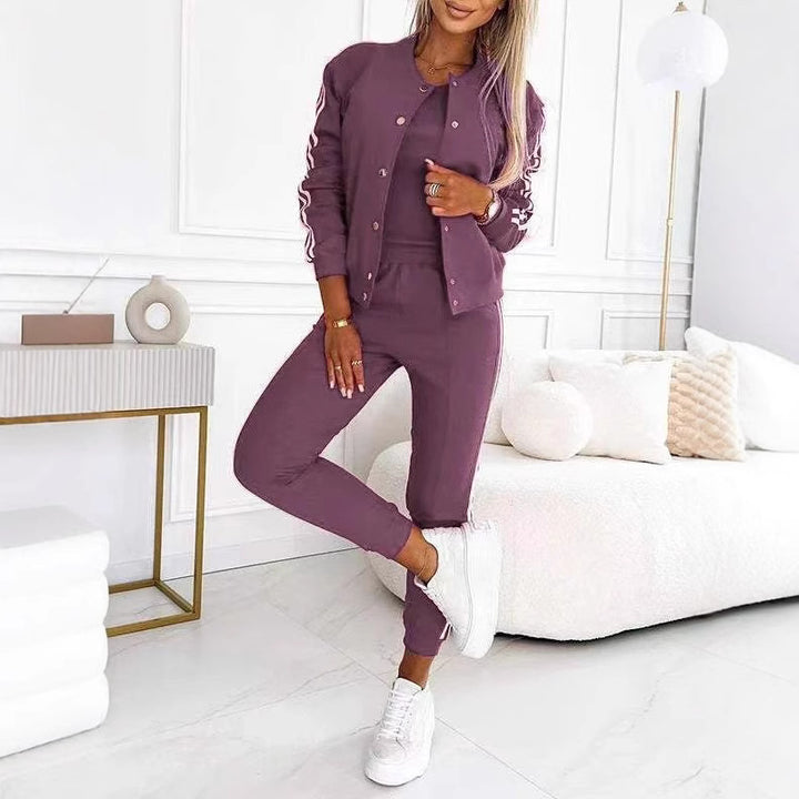Damen nan sportliches Jogginganzug-Set mit Collegejacke, kurzes Top und slim-fit Jogginghose Echo Archiv