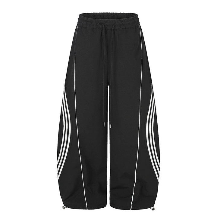 Damen Weite Tech-Material Palazzohose mit Tunnelzugbund, reflektierenden Seitenstreifen und verstellbarem Kordel-Saum Echoarchiv