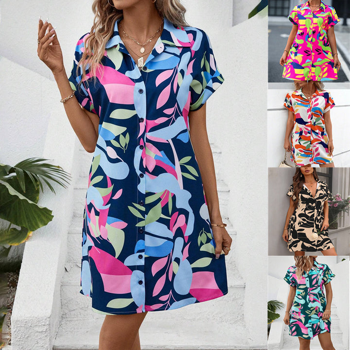 Damen Lockeres Hemdblusenkleid mit Knopfleiste, Reverskragen und floralem Print – Lunéa