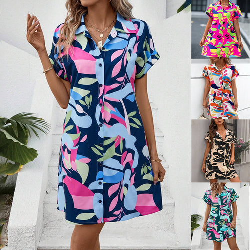 Damen Lockeres Hemdblusenkleid mit Knopfleiste, Reverskragen und floralem Print – Lunéa
