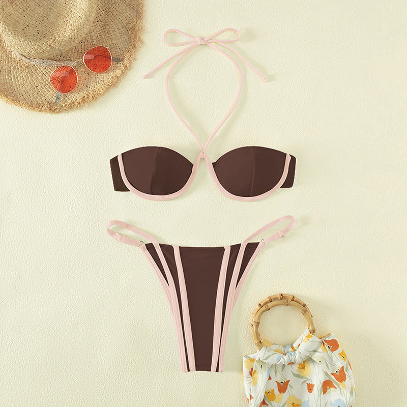 Damen Bandeau-Bikini mit stilvollem Tierdruck und raffinierter Schnürung Echo Archiv