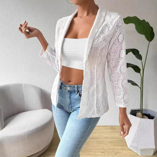 Damen nan transparenter Spitzenblazer mit Schalkragen und dreiviertellangen Ärmeln Echo Archiv