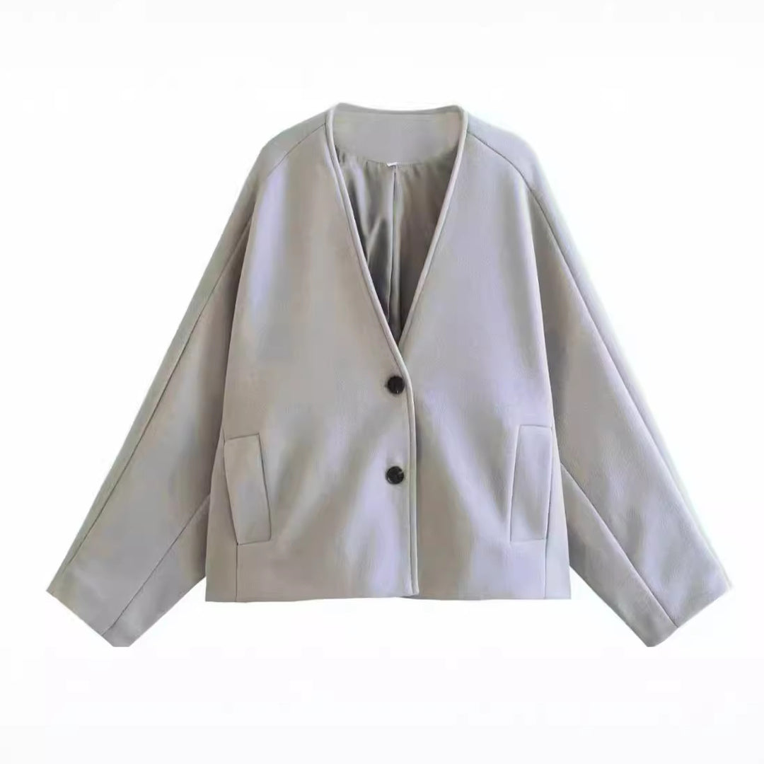 Damen nan oversized V-Neck Kurzjacke aus Wollmix mit Raglanärmeln und aufgesetzten Taschen Echo Archiv