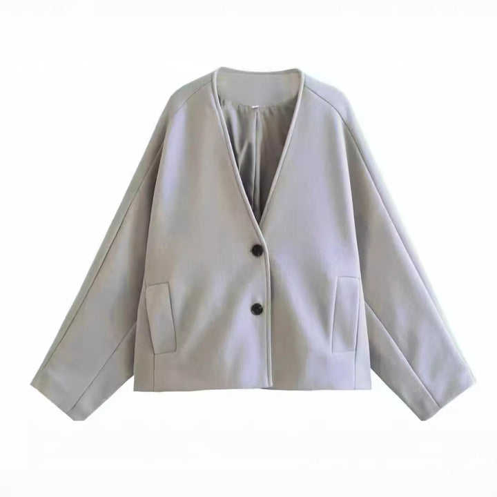 Damen nan oversized V-Neck Kurzjacke aus Wollmix mit Raglanärmeln und aufgesetzten Taschen Echo Archiv