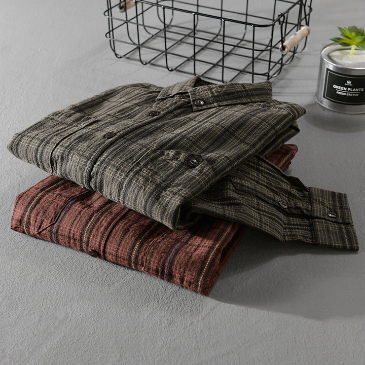 Herren Kariertes Flanell-Overshirt mit Button-Down-Kragen und aufgesetzten Brusttaschen Echoarchiv