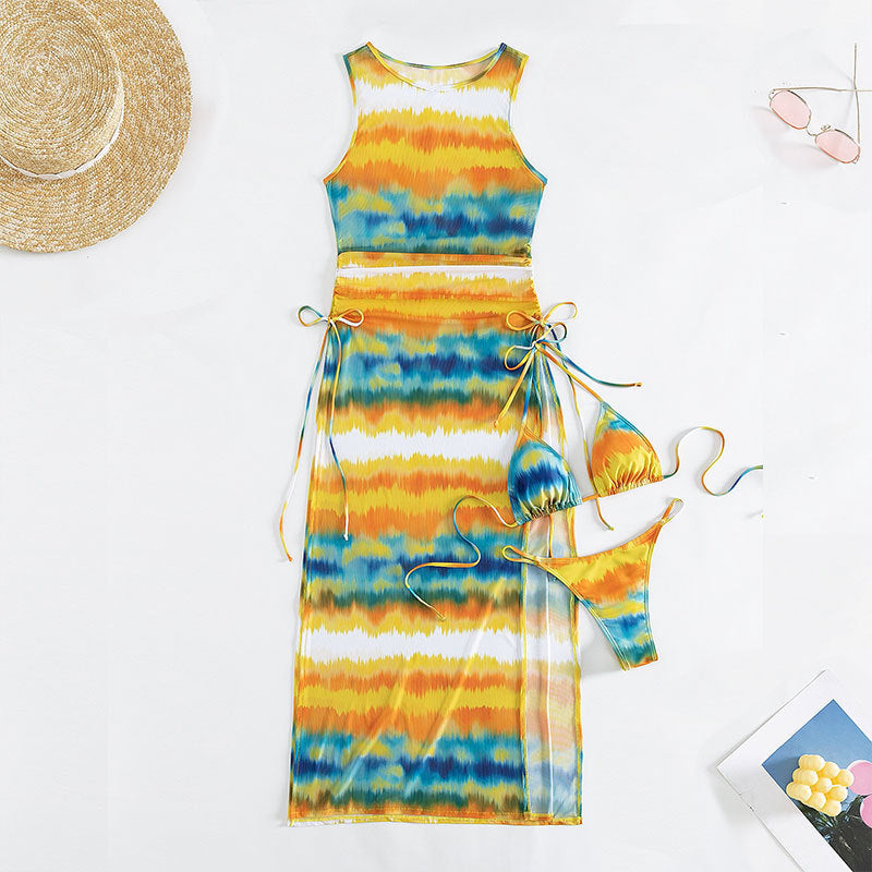 Damen Maxikleid mit modischem Wickeldesign und lebhaftem Tie-Dye-Muster Echo Archiv