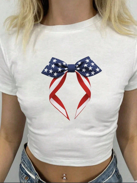 Damen Crop-T-Shirt mit kreativen Schleifen-Details Echo Archiv