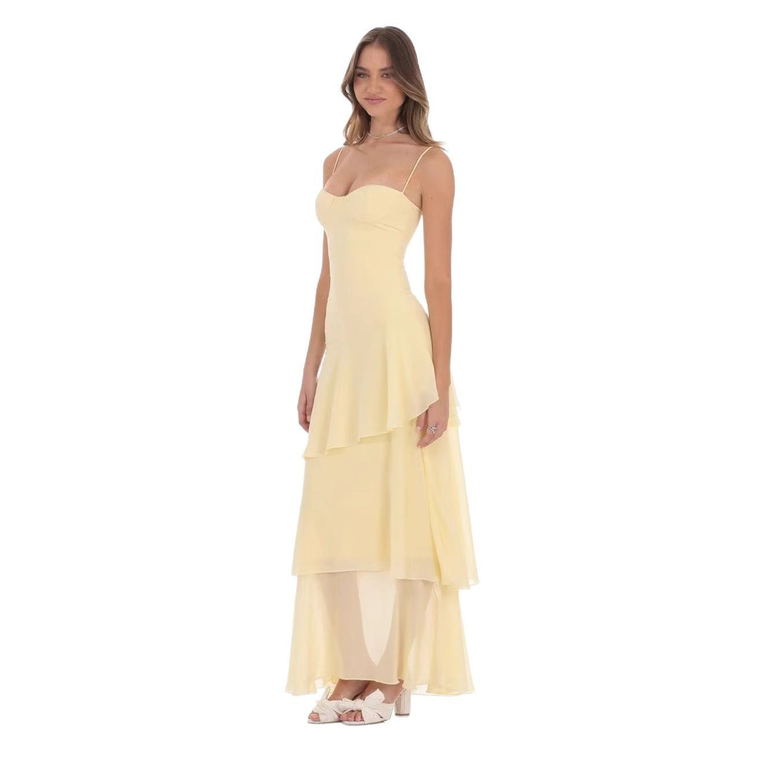 Damen nan romantisches Stufen-Maxikleid mit Herzausschnitt und feinen Spaghettiträgern Echo Archiv