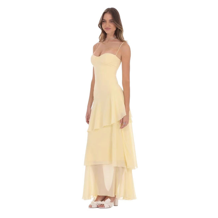 Damen nan romantisches Stufen-Maxikleid mit Herzausschnitt und feinen Spaghettiträgern Echo Archiv