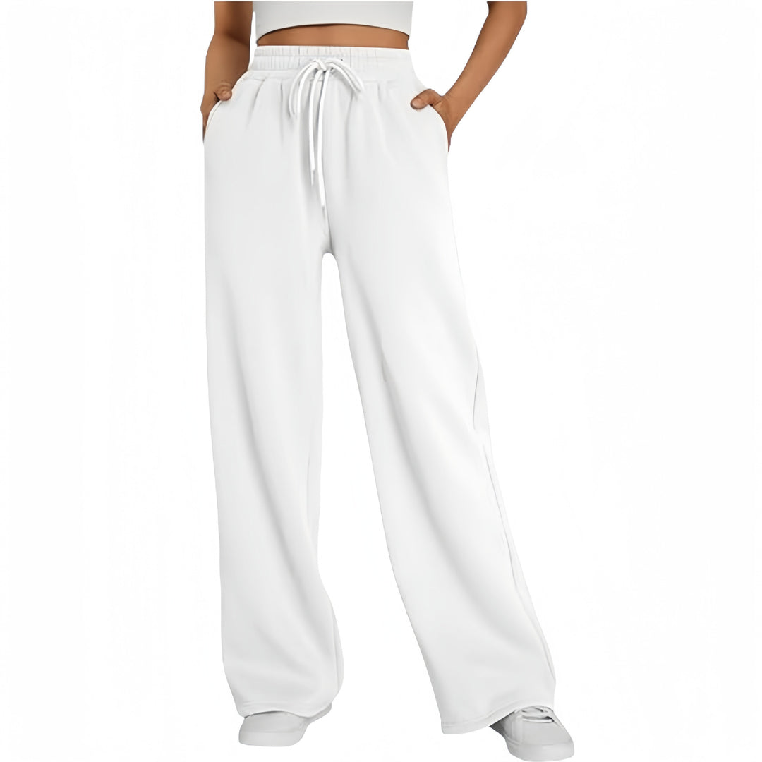 Damen Palazzo-Loungehose mit hoher Taille, elastischem Bund, Kordelzug und tiefen Seitentaschen – Avélisse