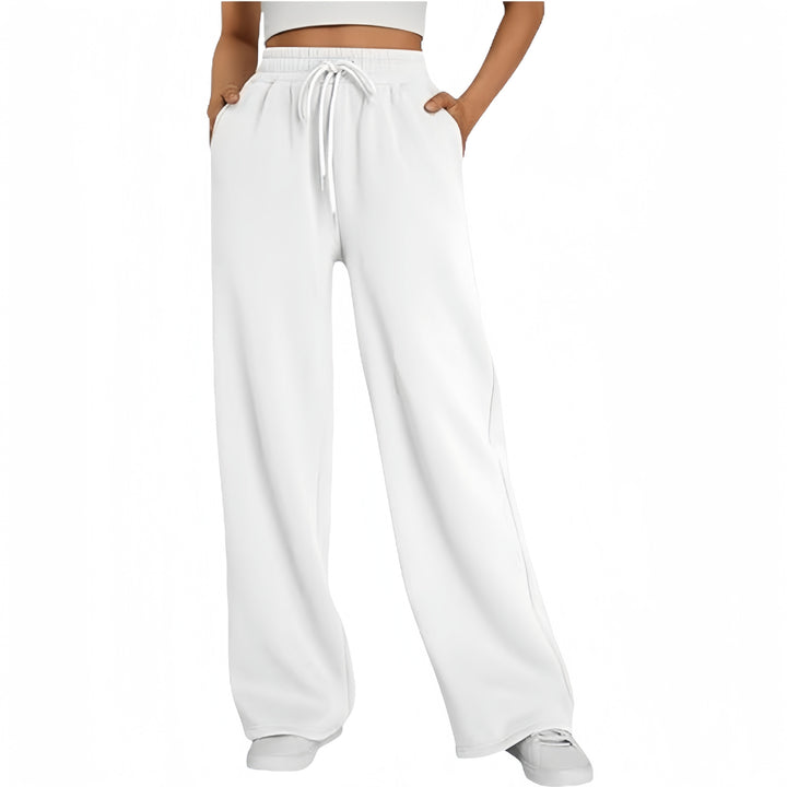 Damen Palazzo-Loungehose mit hoher Taille, elastischem Bund, Kordelzug und tiefen Seitentaschen – Avélisse