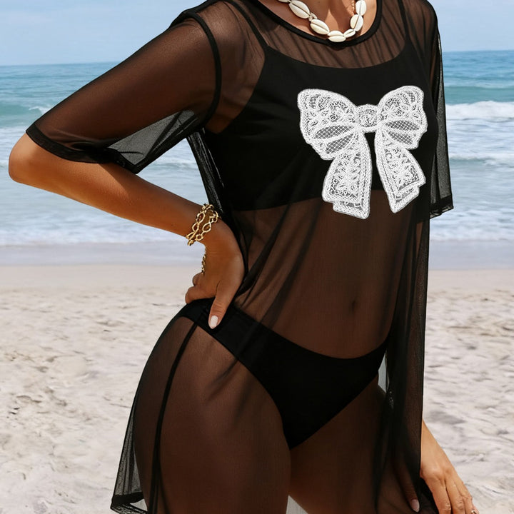 Damen transparenter Strandüberwurf mit filigranem Spitzenmuster Echo Archiv