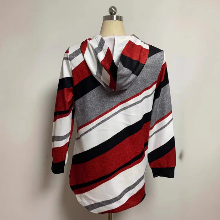 Damen nan Longline-Kapuzenjacke mit diagonalem Streifenmuster, Ringreißverschluss und Seitentaschen Echo Archiv