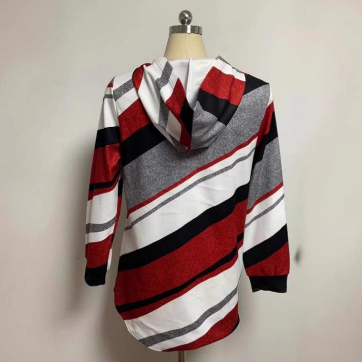 Damen nan Longline-Kapuzenjacke mit diagonalem Streifenmuster, Ringreißverschluss und Seitentaschen Echo Archiv