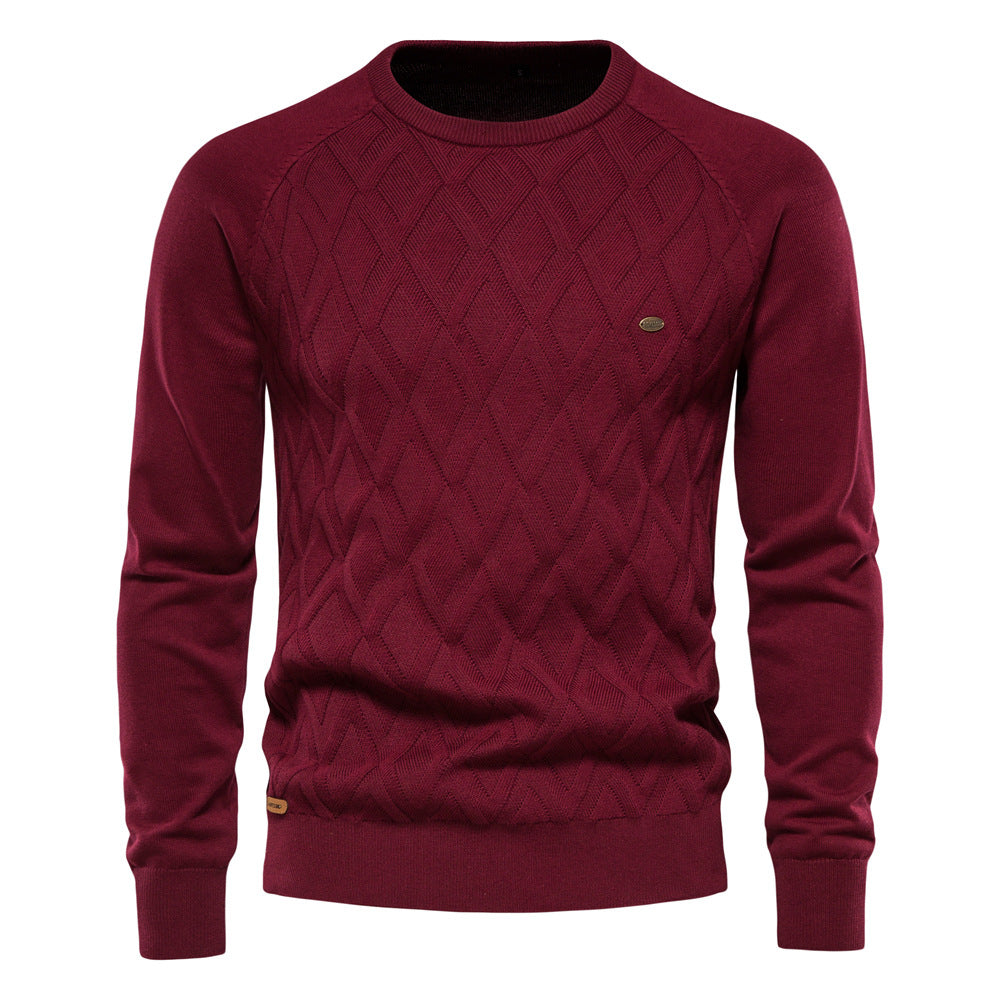 Herren Strickpullover mit strukturierter Rautenmuster-Optik und modischem Rundhalsausschnitt Echoarchiv