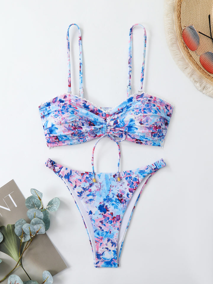 Damen-Bikini-Set mit Raffung und romantischem Blumendesign Echo Archiv