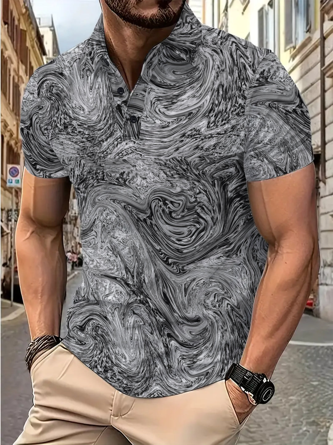 Herren Kurzarm Poloshirt mit innovativem Wellenmuster Echoarchiv