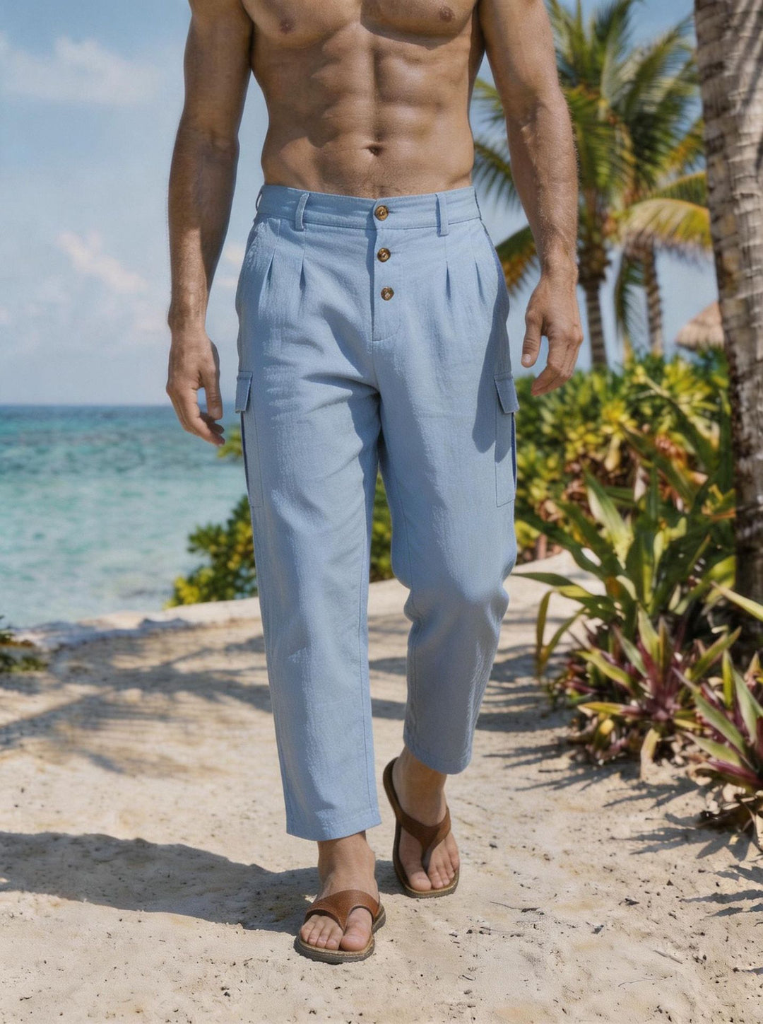 Herren Bundfalten-Cargohose mit Knopfverschluss, aufgesetzten Cargotaschen und gekürztem Bein – Bravaro