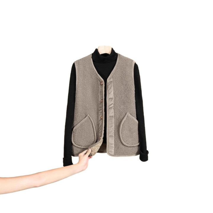 Damen Ärmellose Thermofleece-Weste mit Knopfleiste und Rundtaschen – Avérine