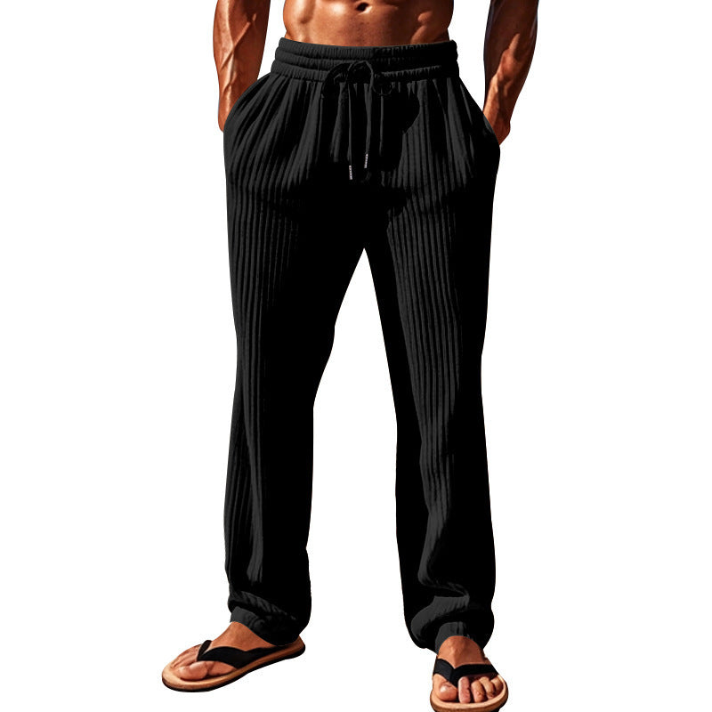 Herren bequeme Freizeithose mit elastischem Bund und dekorativem Rippenmuster Echoarchiv
