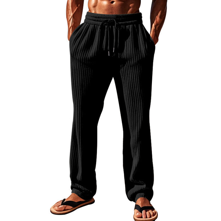 Herren bequeme Freizeithose mit elastischem Bund und dekorativem Rippenmuster Echoarchiv