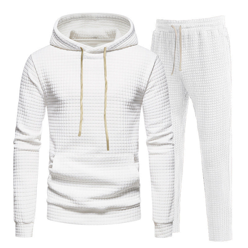 Herren Waffelstruktur-Freizeitset mit Kapuzenpullover und Tunnelzug-Jogginghose Echoarchiv