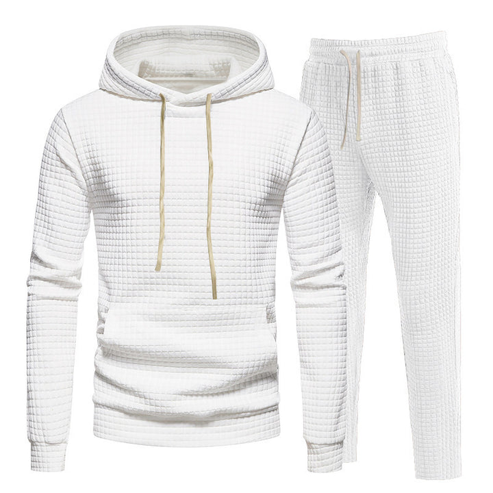 Herren Waffelstruktur-Freizeitset mit Kapuzenpullover und Tunnelzug-Jogginghose Echoarchiv