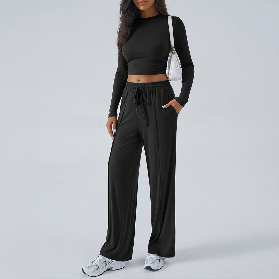 Damen weite Loungehose mit elastischem Kordelbund und fließender Jersey‑Qualität – Avélisse
