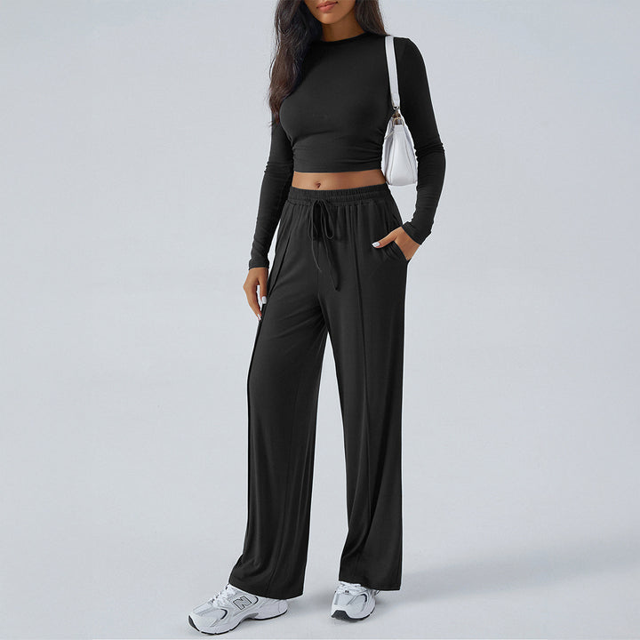 Damen weite Loungehose mit elastischem Kordelbund und fließender Jersey‑Qualität – Avélisse
