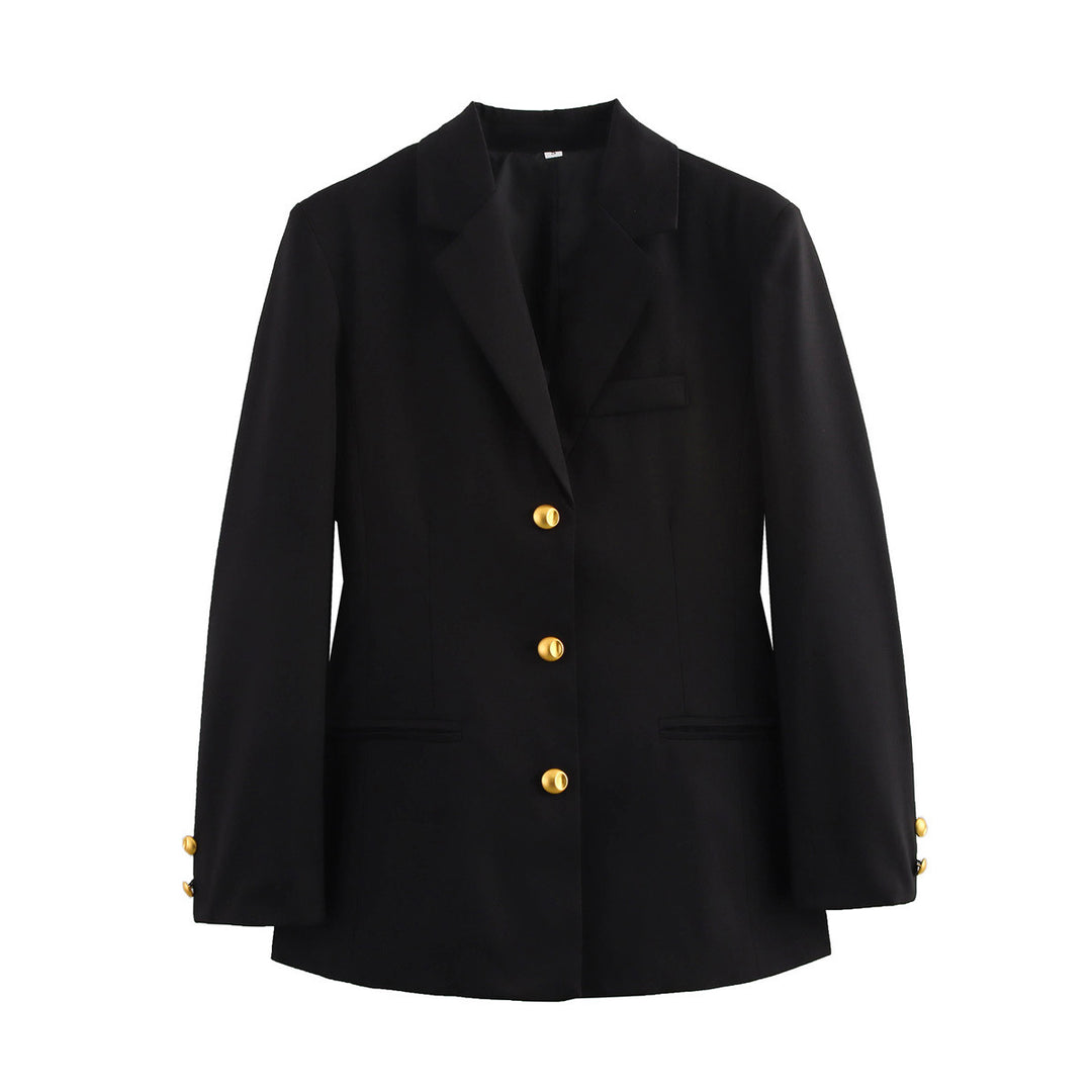 Damen klassischer Einreiher-Blazer im Mini-Hahnentritt mit goldknopfleiste und Wiener Nähten – Valéne