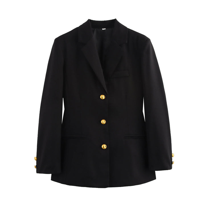 Damen klassischer Einreiher-Blazer im Mini-Hahnentritt mit goldknopfleiste und Wiener Nähten – Valéne
