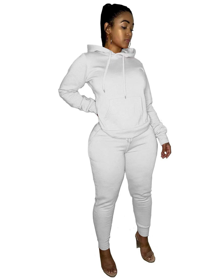 Damen tailliertes Hoodie- und Jogginghose-Set mit Kängurutasche, hohem Komfortbund und gerippten Knöchelbündchen – Auréline